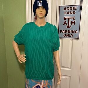 Sweetree Green Textured Short Sleeve Sweater